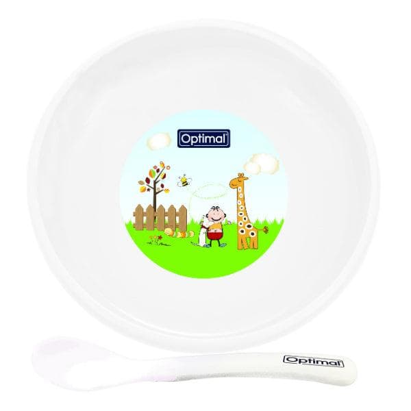 OPTIMAL OPB-1014 NON SLIP FEEDING DISH WITH SILICONE TIP SPOON 4+