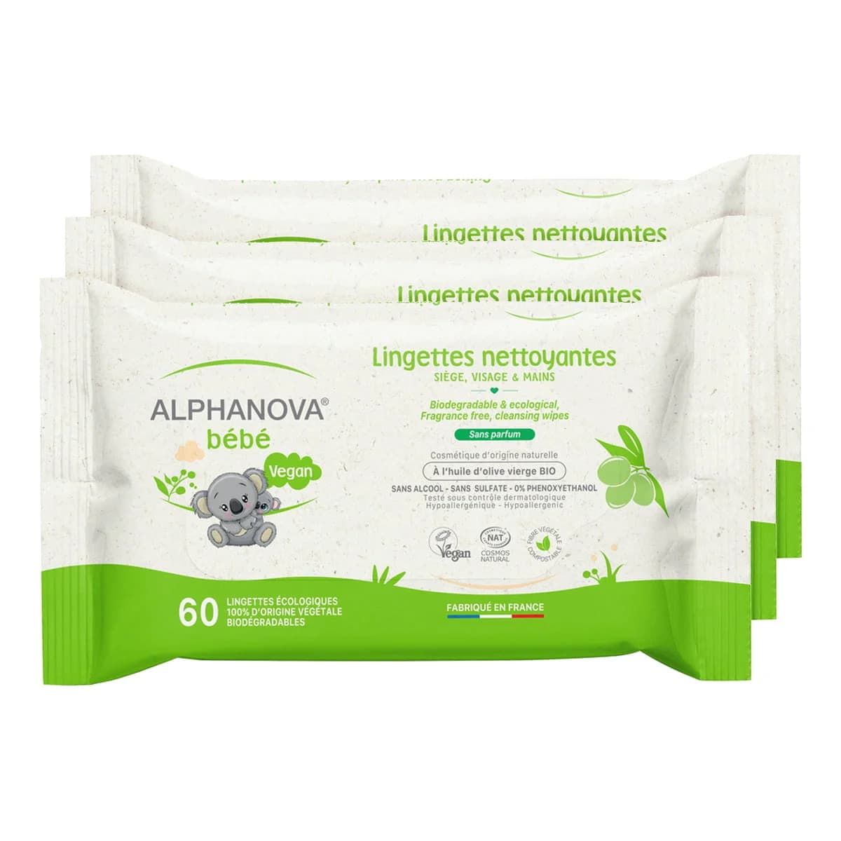 PERFUME-FREE, THICK AND EXTRA SOFT BABY WIPES X 3 | ALPHANOVA BÉBÉ