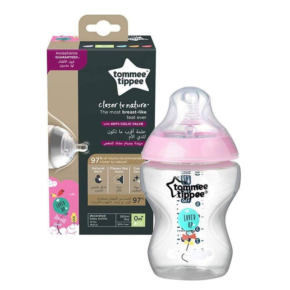 TOMMEE TIPPEE- 422502- Closer To Nature -Decorative Feeding Bottle 260ML PINK