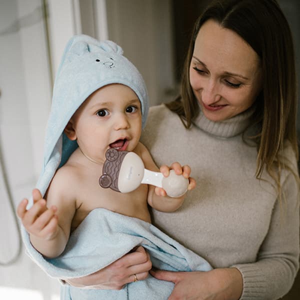 BABYONO-109578 Bamboo hooded Towel Blue Natural 100x100 cm