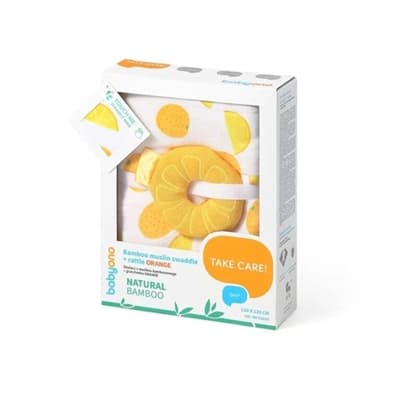 Babyono-108260 Bamboo Muslin Swaddle + Rattle - Orange