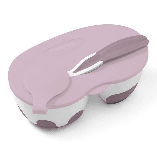 Babyono-088705 two chamber baby bowl with spoon pink