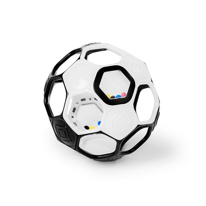 Bright Starts-108455 Oball Grippin' Goals Rattle Soccer Ball - Black & White, Easy-Grasp Toy for Newborn and Up