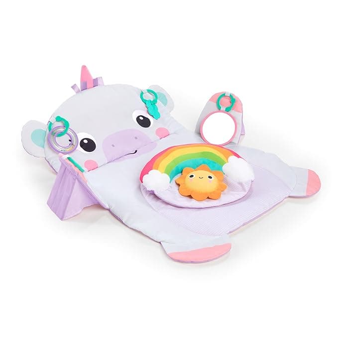 Bright Start-099500 Tummy Time Prop & Play Baby Activity Mat with Support Pillow & Taggies - Unicorn Newborn+