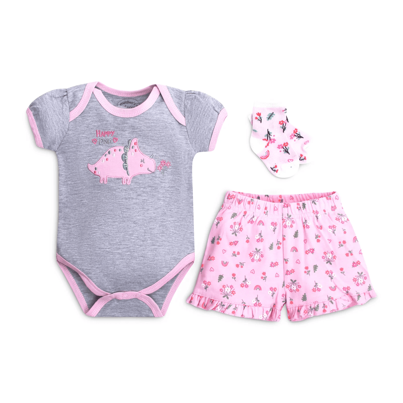 MOTHER'S CHOICE-110659 3-pc Bodysuit, Shorts and Socks set (Flora Dino)