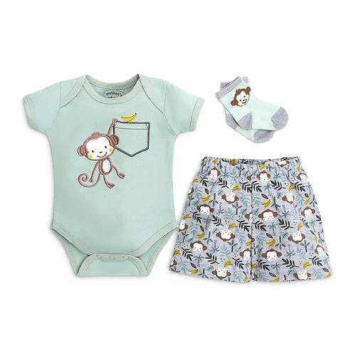 Mother's Choice-110665 Bodysuit, Shorts and Socks Set - Monkey and Banana